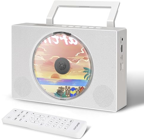CD-spelare med Bluetooth, bärbar CD-spelare, FM-radio, Bluetooth-högtalare, multifunktionell CD-musikspelare för musik, med timer, dammskydd, LCD-display, fjärrkontroll