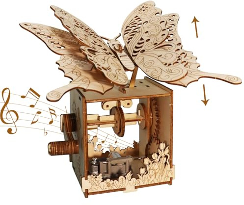 Modellismo Da Costruire Adulti Puzzle 3D Legno - Farfalla Meccanica Con Carillon, Bricolage Adulti, Decorazione Casa, Regalo Per Donne