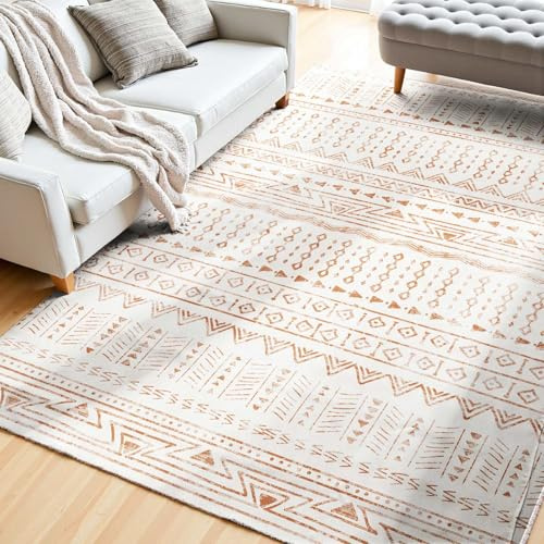 VEVOR Area Rug, 5 x 7 ft Large Washable Rug, Non-Slip and Tear-Resistant Soft Carpet, Pet & Child Friendly Modern Area Rugs, Indoor Mat for Bedroom, Office, Living Room, Kids Room, Entryway, Beige