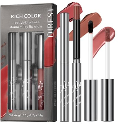 3PCS Lipstick Makeup Set – Matte Lipstick, Peel-Off Lipliner & Butter Lip Gloss, Long-Lasting Waterproof Lip Kit for Smooth, Defined & Hydrated Lips (# New 03)