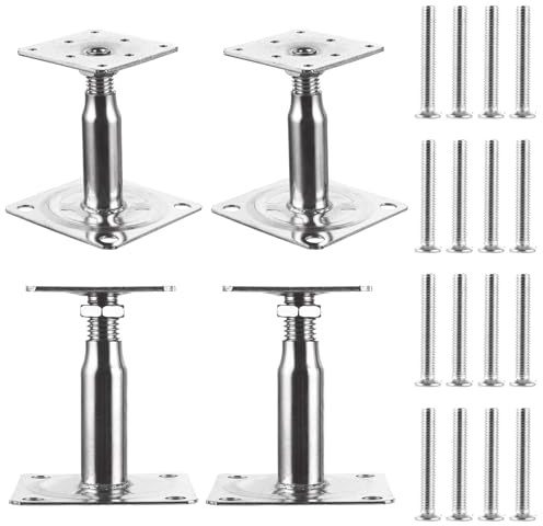 AKOLAFE 4 Stück Höhenverstellbarer Pfostenträger 150-190mm Stützenfuß aus verzinktem Stahl mit Schrauben 75x95mm Verstellbar Pfostenträger zum Einbetonieren Silber für Terrassen, Zäune, Gartenlauben