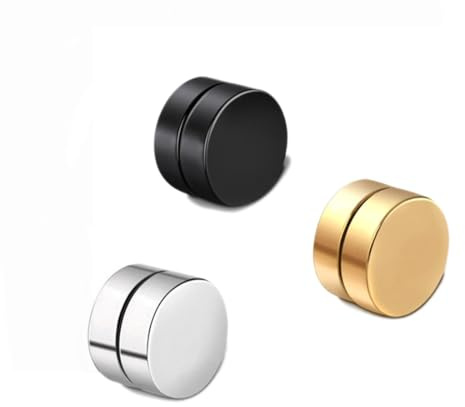 JYNXOR 3 Paires 8mm Boucles d'Oreilles Homme Boucle Aimantée en Acier Inoxydable Magnétiques Fausse Boucle d'Oreille Femme Zircon Brillant Boucle d Oreille Homme Aimant Cadeaux Anniversaire Valentin