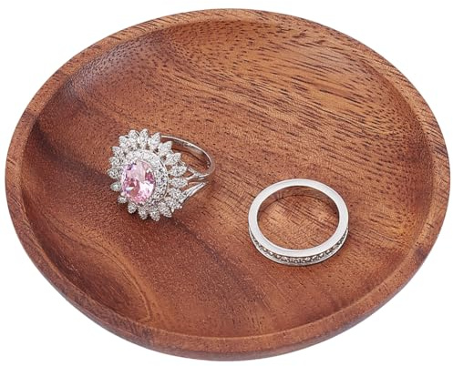 Beebeecraft Plato de Madera para Anillos de 3.86 pulgada Bandeja Redonda de Madera Maciza para Joyas Soporte para Platos Decoración Del Hogar para Pulseras Collares Pendientes Organizador de Baratijas