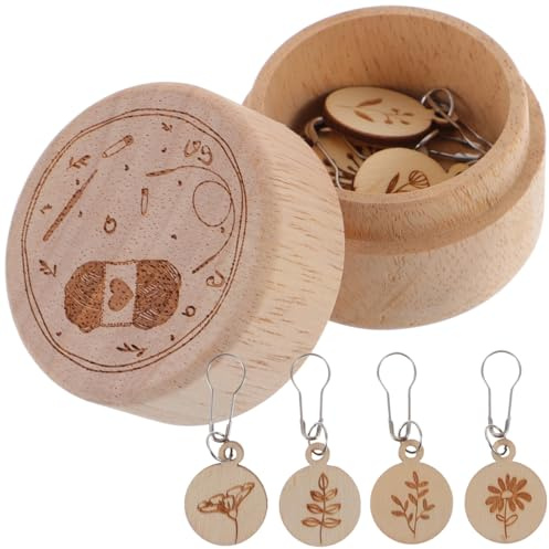 MAGICLULU Marqueurs De Point Crochet en Bois Naturel 8 Anneaux De Marqueurs avec Boîte De Rangement en Bois Accessoires Tricot Et Couture pour Loisirs Créatifs Et Bricolage