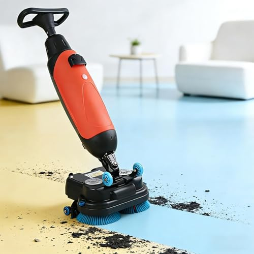 ZyKnaurral Walk Behind Floor Scrubber Dryer, 17 Commercial Floor Scrubber, Dual-Brush Heads, 360° Rotary Brush, Efficiency Floor Cleaner for Office, School, Villa Hospital Bathrooms Red