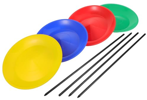 BRIGHTFUFU Set 4 Piatti Rotanti per Giocoleria in Plastica con Bastoncini Colorati, Kit Giocattoli per Principianti, Strumenti per Spettacoli Circensi e Allenamento Abilità da Strada