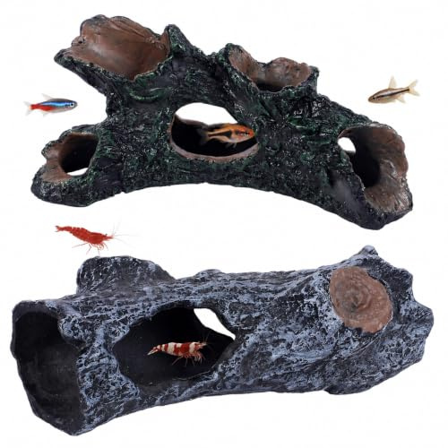 Winmany Decoración para Acuario PVC Tronco de Árbol Hueco Ocultar Cueva, A