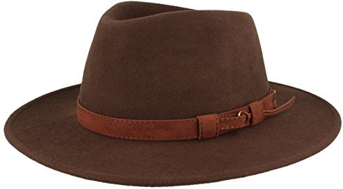 Rollbarer Outdoor Filz-Hut | Trekking-Hut | Wollhut aus 100% Wolle – Wasserabweisend & Faltbar – mit Ledergarnitur & Huteinlagen - Für Herren & Damen, Braun, 59