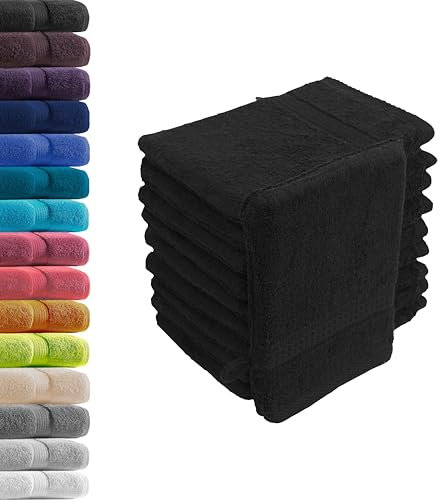 10er Set Waschhandschuhe Waschlappen Schwarz 16x21 cm | 100% Baumwolle Frottier | Oeko-TEX® Standard 100 | Premium Qualität 500 g/m²