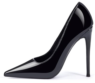 GENSHUO Stiletto High Heels Damen,Sexy Schwarz High Heels 12cm Absatz Spitz Stiletto Pumps Lack,bkk-40 EU