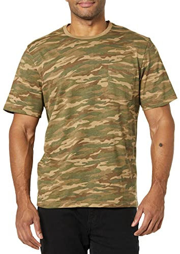 Amazon Essentials T-Shirt Girocollo con Tasca a Maniche Corte Uomo, Pacco da 2, Nero/Stampa Mimetica, S