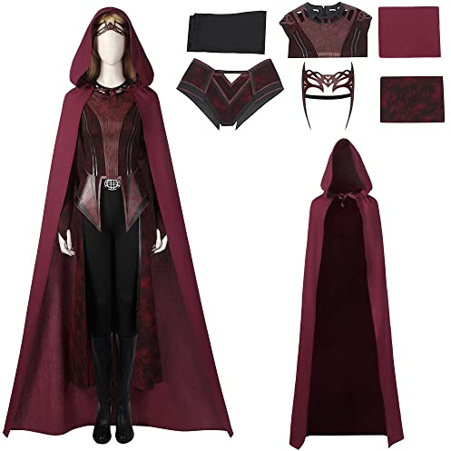 SINSEN Costume de sorcière écarlate pour femme Wanda Maximoff – Tenue à capuche, cape, veste, pantalon, coiffe, fête d'Halloween (taille XL)