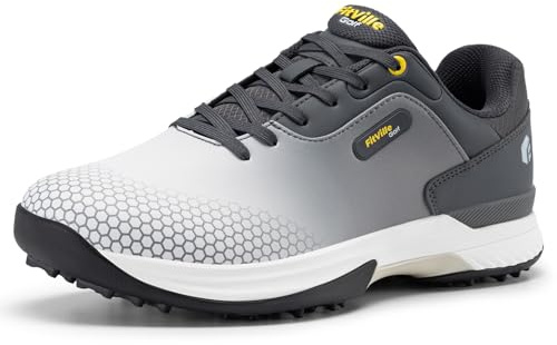FitVille Mens Golf Shoes Extra Wide Fit Casual Sneakers Water Resistant Non Slip Outdoor Spiked Trainers for Golf Training, Grey, 8 UK Wide