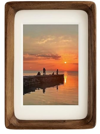 FLECHAZO 6x8 Picture Frame Wood with 5x7 Mat, Natural Solid Walnut Wooden 6 by 8 Photo Frames for Tabletop or Wall Mounting Display