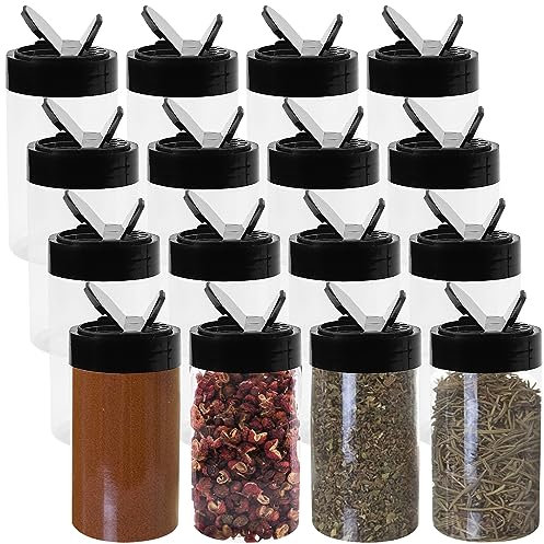 DAKFOOK 50 Pack 200ml 7oz Plastic Spice Jars with Shaker Lids, Clear Spice Storage Containers with Black Flip Top Cap, Seasoning Jars Herb Containers for Home Kitchen
