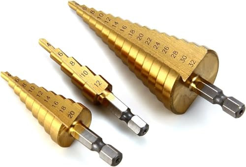 FIXTOOLS 3PCS HSS Step Bits, High Speed Steel Step Drill Bits Set (4-12mm, 4-20mm and 4-32 mm) Cone Drill Bits Hole Cutter for Wood, Stainless Steel, Sheet Metal