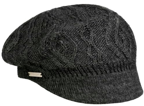 Seeberger Annelie Stickad ballongmössa, dammössa, ballongmössa, skärmmössa, damhatt, med skärm, foder, vinter, höst-vinter, antracit, one size