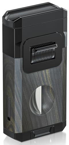 Zigarrenfeuerzeug mit Zigarrenschneider und Zigarrenhalter, Zigarren Feuerzeug Jetflame Jet Gasfeuerzeug, Sturmfeuerzeug Gas Nachfüllbar, Ohne Gas