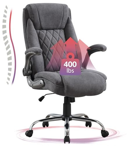 Fantasylab Bürostuhl Stoff Chefsessel 180KG Belastbarkeit Schreibtischstuhl mit hoher Rückenlehne und extra breitem Sitz Drehsessel Hochbelastbares, Dunkelgrau