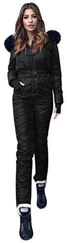 Konstruktionsoverall för kvinnor kostym utomhus dragkedja vardaglig kvinnor sport tjockt mode skiddräkt skidor snowboard dam jumpsuit jumpsuit damer, Svart, XL