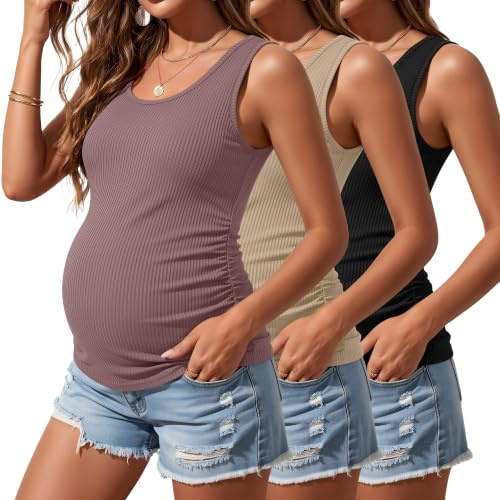 Riyiper 3 Pack Women's Maternity Tank Tops, 3-Color, Medium