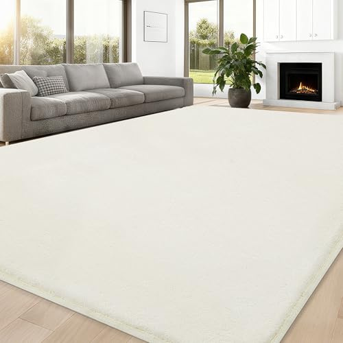 JOJOSEE Carpet Rugs Living Room Large 200 X 300 cm, Anti Slip Large Rugs for Bedroom, Washable Area Rug Fluffy Shaggy Rugs for Living Room Kids Room Bedroom (Milk White, 200 X 300cm)