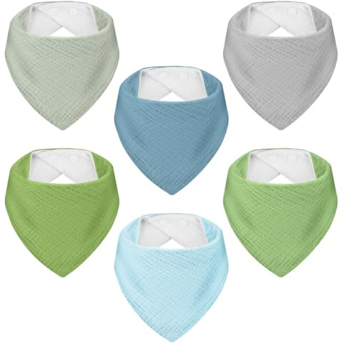 AOOTE Babero para Bebé Triangular de Muselina,6 Pcs Suave Drool Babero Bufanda,100% Algodón Bebe Bandanas,Unisexos Toalla Drool Ajustable Para Bebés Unisex Bebés Niñas Niños Babeo y Dentición