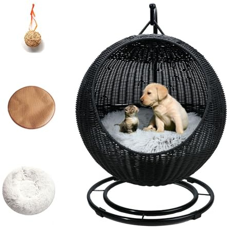 Lit balançoire d'intérieur et d'extérieur pour animal de compagnie avec support et coussin, hamac suspendu pour chats et petits animaux, design confortable pour chambre à coucher, porche