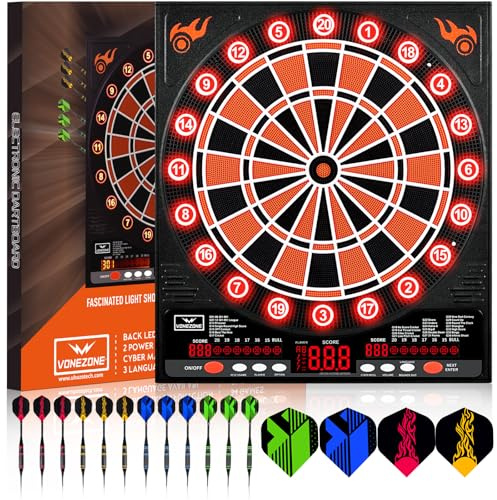 Electronic Dartboard with LED, Electric Dart Boards for Adults,Electronic Scoreboard, Improved Version Light-Up Led Display, 12 Darts Soft Tip Professional Dart Board and Extra Tips, Up to 8 Players