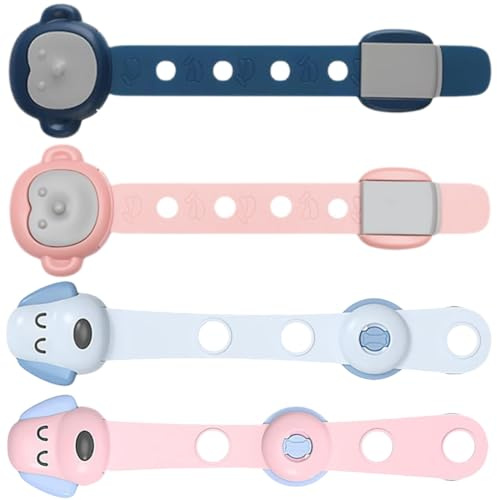 OIXEYA 4PCS Cierre Seguridad Cajones Bebe Seguridad Cajones Bebe, Seguro Puertas Bebe, Seguridad Puertas Niños Bloqueo de Seguridad con Ajustable, sin Taladrar con Adhesivo Fuerte