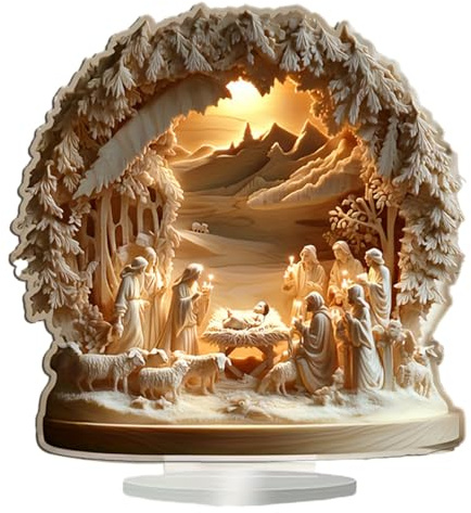 YORISMAL Dieu Blanc Religion Crèche de Noël Ornement 2D en Acrylique Décoration de Table Ambiance Festive Article de Décoration