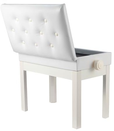 BLUE BAZAAR Piano Bench Piano Stool with Storage Adjustable Height (19.3-23.2) Piano Bench, Padded Keyboard Bench Stool - 21x12.6 Seat Storage Compartment, for Upright Piano, Digital Piano, White