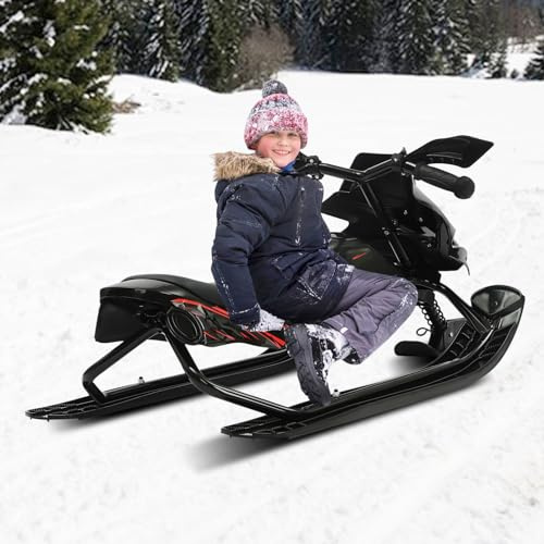 Snösläde, barnsläde från 3 år med fotbromsar, 3 justerbara växlar, racercykel för barn, bobs present för barn och tonåringar, 124 × 51 × 43,5 cm, upp till 80 kg (svart)