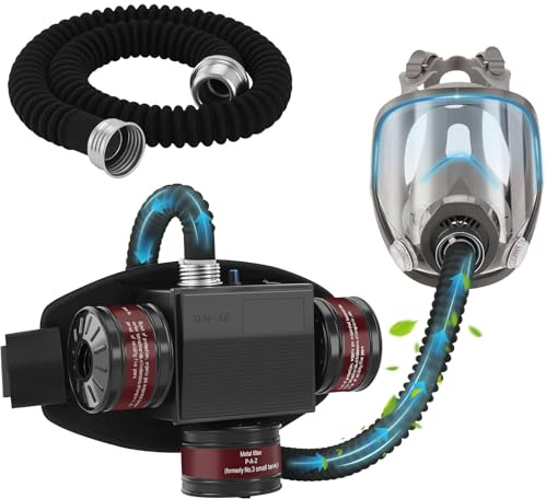 PAPR Respirator System, High Efficiency Portable Powered Air Purifying Respirator Kit with 40mm Filters, All-in-One Respiratory Protection, High Capacity Battery, for Paint Welding Gas Spray Chemical