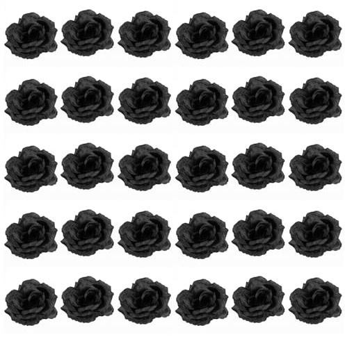 YILANJIN Konstgjorda blommor, konstgjorda rosor, 30 st konstgjorda sidenrosor, DIY, för brudbukett, alla hjärtans dag, mors dag, babyshower, heminredning (svart)
