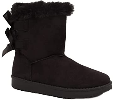 Bottes fourrées femme avec ruban noeud satiné et fourrure synthétique - Noir - Taille 39 EU