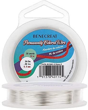 BENECREAT 24Gauge (0.5mm) Anlaufbeständiger Silberdraht, Schmuckherstellung Kupferdraht, 30M/33Yard