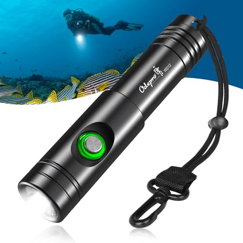 Odepro WD12 Dive Light 1400 Lumens Scuba Diving Backup Light 3 Modes Professional Underwater Flashlight with Power Indicator (Black)