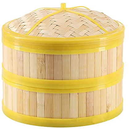 LTLWSH Vaporera de bambú Orgánico, Sabor Oriental Casero, Hecho a Mano, Diferentes Niveles, Olla de Vapor de Bambú Oriental, Vaporizador de Bambú para Arroz, Verduras, Carne, Pescado,24cm