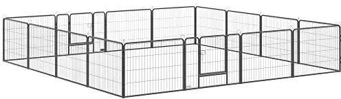 PawHut Recinto per Cani di Piccola Taglia a 16 Pannelli Modulabili da 80x1.5x60 cm, Box per Cani e Cuccioli Pieghevole con Porta in Acciaio con 16 Picchetti, Grigio