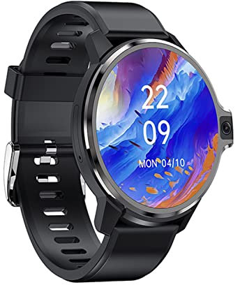 DM30 4G Reloj Inteligente Sistema Dual 1.6 Pulgadas Grande Cámara Dual Android 9.1 Smartwatch 1050mAh WiFi GPS Face ID Monitor de frecuencia cardíaca Reloj (1 GB+16 GB, Correa de Goma Negra)