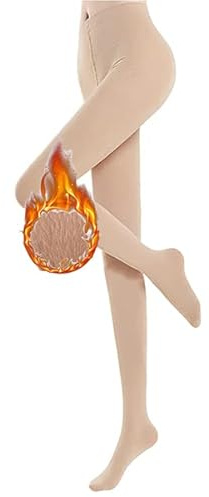 CheChury Collants Opaque pour Femmes Nude Jambes Polaire Chaud Extensible Collant en Molleton Résistant Bas Beige Leggings Taille Haute Imperméable,Beige,L-XL（60-80kg）