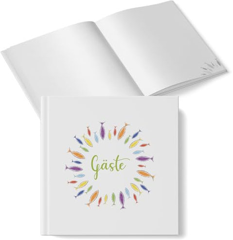 Logbuch-Verlag kleines Gästebuch 15 x 15 cm für Kommunion, Taufe & Konfirmation - bunte Fische - mit leeren Seiten