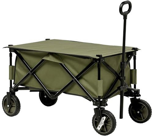 Outsunny Carro Plegable de Jardín con Ruedas Carro para Playa con Mango Telescópico Tablero Plegable 5 Bolsas Marco de Acero Carga 100 kg para Compra Patio 108x55x93 cm Verde