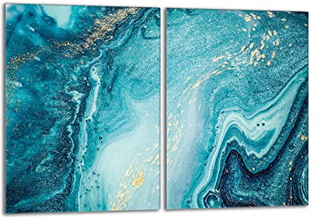 DarHaus Tabla de cortar decorativa de cristal templado y cubre vitro, Placa protectora de vitrocerámica 40 x 52 cm 2 piezas, para inducción, protección contra salpicaduras, decoración, MÁRMOL