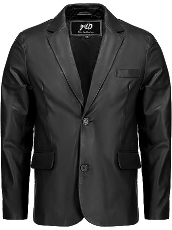 Jild Invisible Stitching Casual Leather Blazer for Men -Button Up Closure Coat Style Regular Fit Real Lambskin Leather Jacket Men (408-Blk-X-Large)