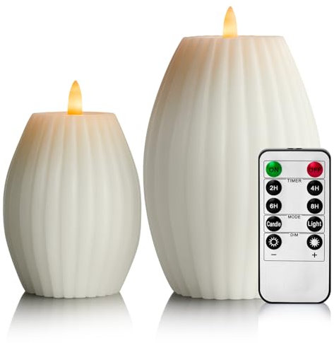 WinsTime LED-Kerzen Flammenlose Kerzen mit Fernbedienung Timer Funktion, Batteriekerzen, Weiß LED Stabkerzen, einzigartiges Design Flammenlose Kerzen, echtem Wachs, 2er-Set