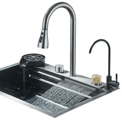 TVTIUO Évier de cuisine en acier inoxydable, évier de cuisine avec lave-vaisselle et distributeur d'eau pure, acier inoxydable (60 x 45 cm) Gris argenté