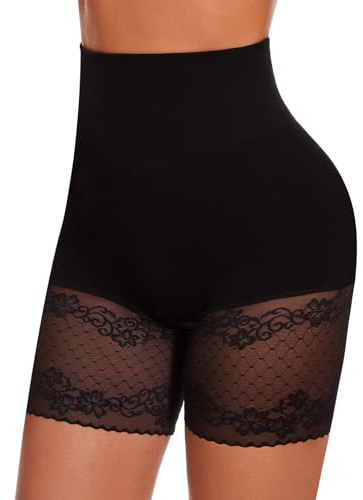 Miguofan Tummy Control Shapewear Shorts for Women Under Dress Seamless Mid Waist Body Shaper Shaping Underwear Girdle Panties (Black, Medium)