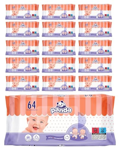 panda Baby Feuchttücher pH - Hautneutral mit Vitamin E & Allantoin, 16 x 64 Stück im Vorteilspack